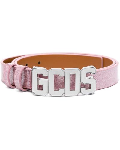 Gcds Logo-buckle Glitter Belt - White
