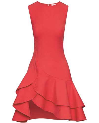 Oscar de la Renta Ruffled Wool-blend Crepe Mini Dress - Red