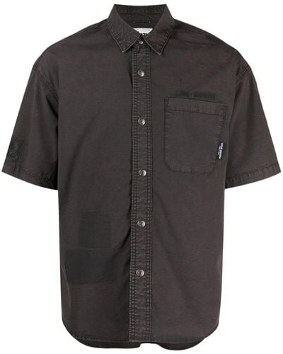 Izzue Embroidered-logo Short-sleeve Denim Shirt - Black