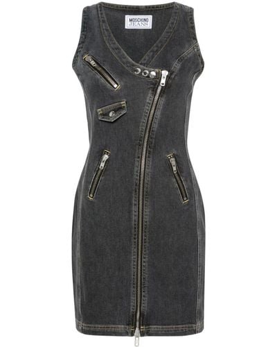 Moschino Jeans Zip-detailing Denim Mini Dress - Black