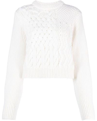 Cecilie Bahnsen Cable-knit Cropped Wool Sweater - White