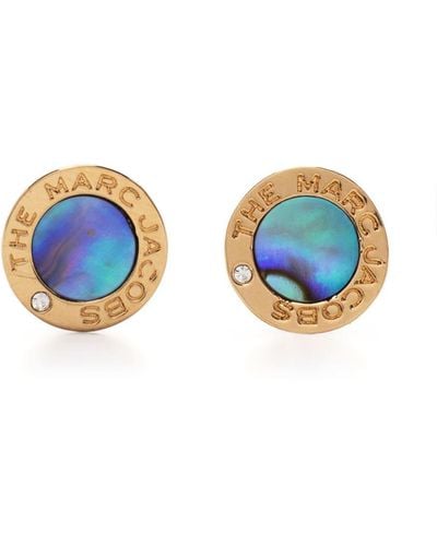 Marc Jacobs Women Medallion Abalone Stud Earrings Gold - Blue
