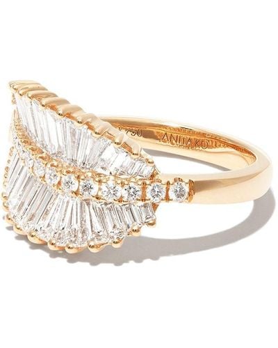 Anita Ko 18kt Yellow Gold Palm Leaf Diamond Ring - White
