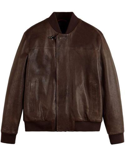 Fay Leather Bomber Jacket - Brown