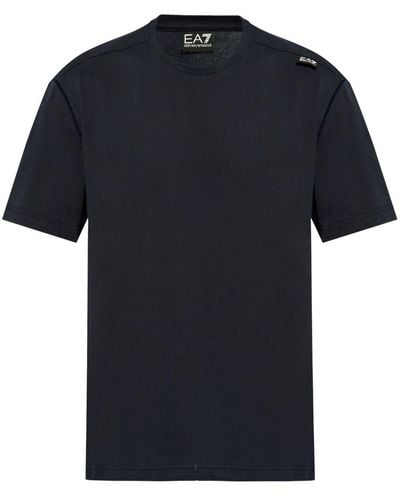 EA7 Metallic-logo Cotton T-shirt - Black