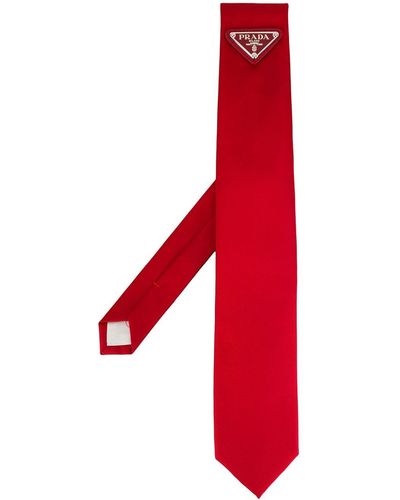 Prada Triangle Logo Tie - Red