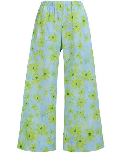 Marni Weite Hose mit Blumen-Print - Grün