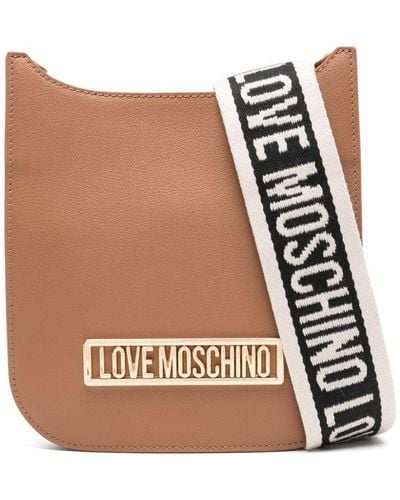 Love Moschino Schultertasche mit Logo-Schild - Weiß