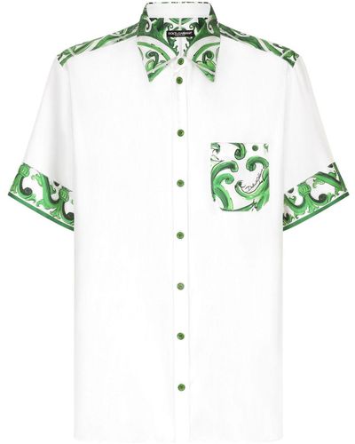 Dolce & Gabbana Majolica-print Silk-twill Shirt - Green
