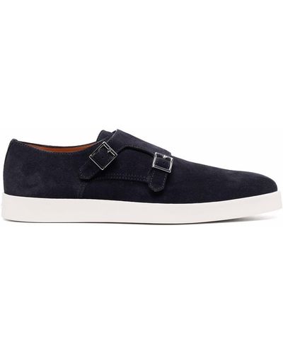 Santoni Double-buckle Suede Monk Shoes - Blue