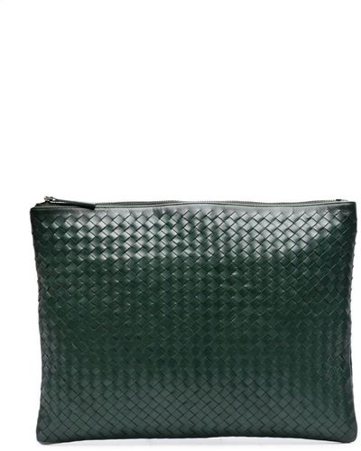 Dragon Diffusion A4 Interwoven Leather Clutch Bag - Green