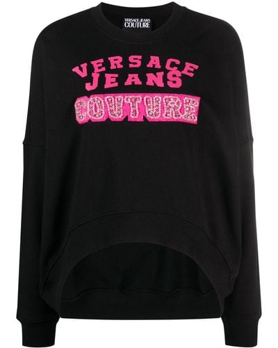 Versace Crystal-embellished Logo-print Sweatshirt - Black