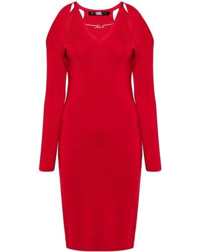 Karl Lagerfeld Logo-charm Cut-out Midi Dress - Red