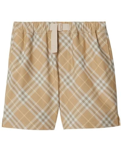 Burberry Cotton Check Shorts - Natural