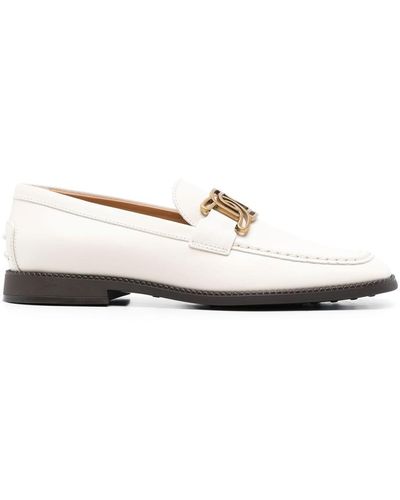 Tod's Leather Chain-link Detail Loafers - White