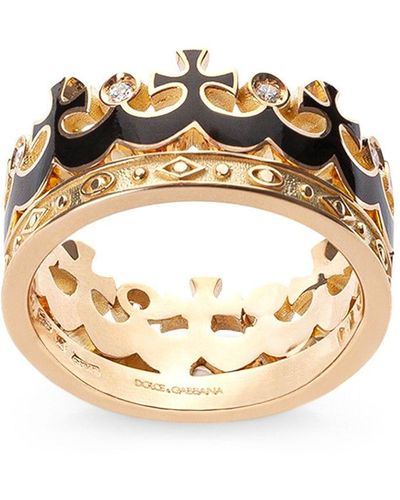 Dolce & Gabbana Crown yellow gold ring with black enamel crown and diamonds - Jaune