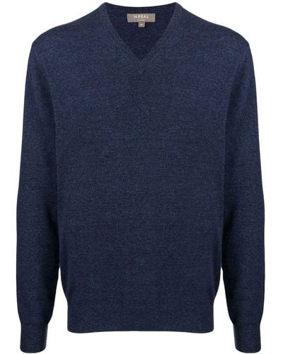 N.Peal Cashmere Jersey con cuello en V - Azul