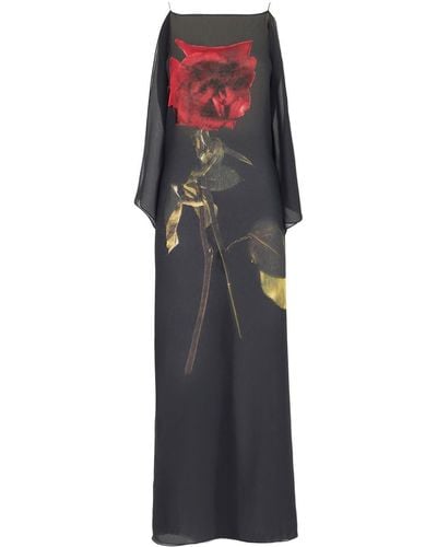 Alexander McQueen Shadow Roseプリント シルクドレス - ブラック