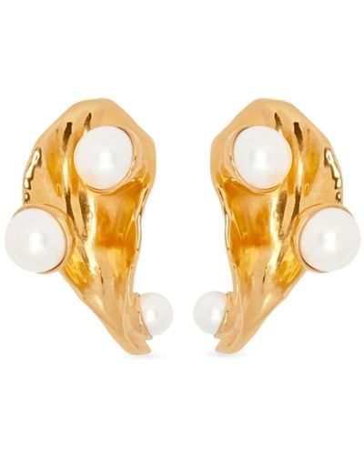 Oscar de la Renta Abstract Leaf Pearl-embellished Earrings - Metallic