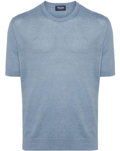 Drumohr Cotton-linen Knit T-shirt - Blue