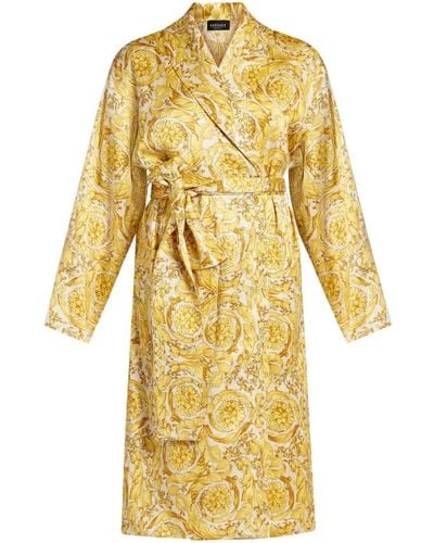 Versace Barocco-print Silk-satin Robe - Yellow
