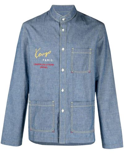 KENZO Logo-embroidered Cotton Denim Shirt - Blue