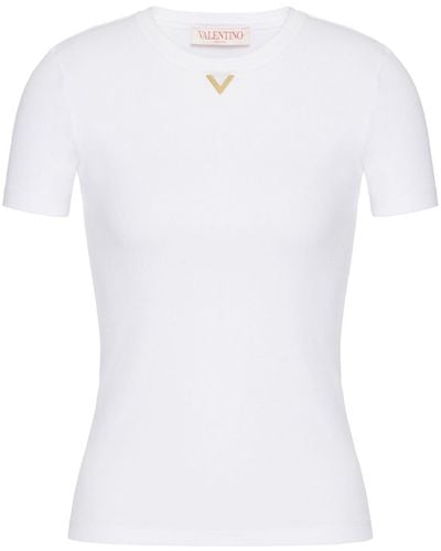 Valentino Garavani T-shirt VGold en coton nervuré - Blanc