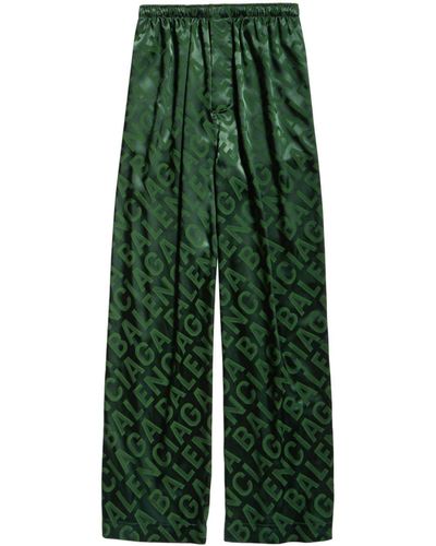 Balenciaga Logo-print Satin Trousers - Green