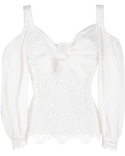 Gemy Maalouf Guipure-lace Panel Puff-sleeve Blouse - White