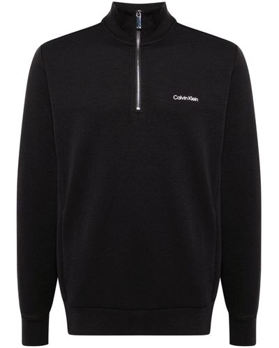 Calvin Klein Logo-print Quarter-zip Sweatshirt - Black