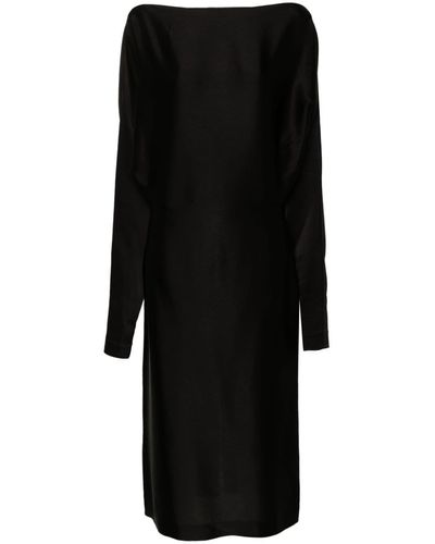 Gauchère Scoop-neck Midi Satin Dress - Black