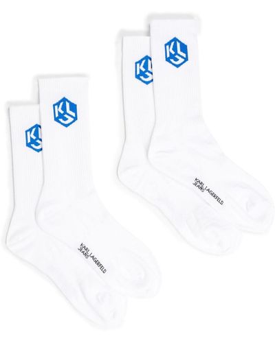 Karl Lagerfeld Logo Intarsia-knit Cotton-blend Socks (pack Of Two) - Blue