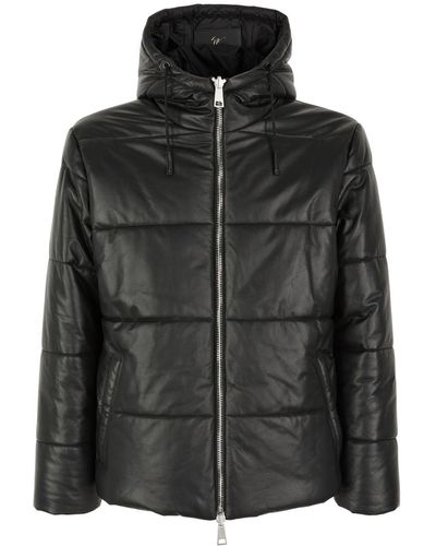 Giuseppe Zanotti Drawstring-hood Leather Puffer Jacket - Black