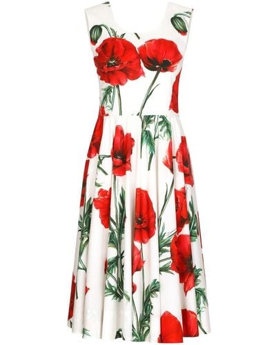 Dolce & Gabbana Midi-jurk Met Bloemenprint - Rood