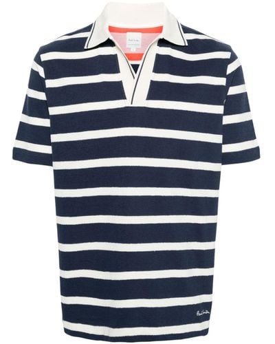 Paul Smith Striped Cotton Polo Shirt - Blue
