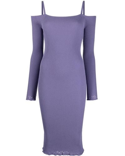 Blumarine Off-shoulder Ribbed-knit Dress - Purple