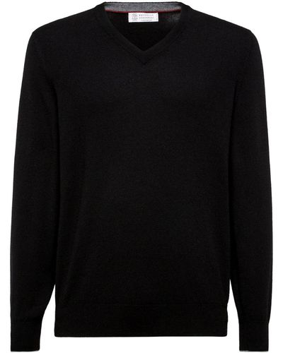 Brunello Cucinelli V-neck Cashmere Sweater - Black