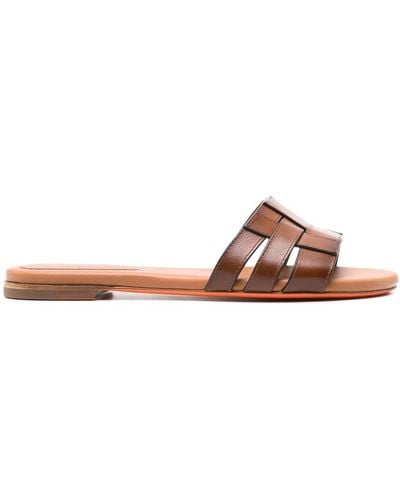 Santoni Open-toe Flat Slides - Brown