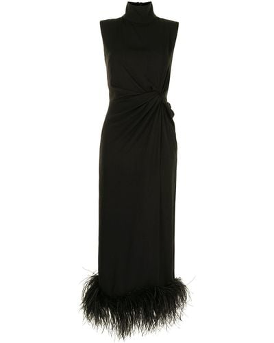 16Arlington Midi-jurk Met Afwerking Van Veren - Zwart