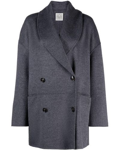 Totême Double-breasted Brushed Coat - Blue