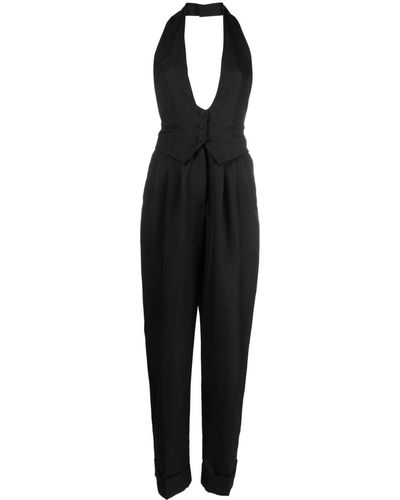 Alexandre Vauthier Halterneck Wool Jumpsuit - Women's - Polyester/cupro/wool - Black