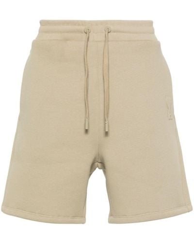 Ami Paris Embossed-logo Jersey Shorts - Natural