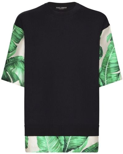 Dolce & Gabbana T-Shirt im Layering-Look mit Blatt-Print - Grün