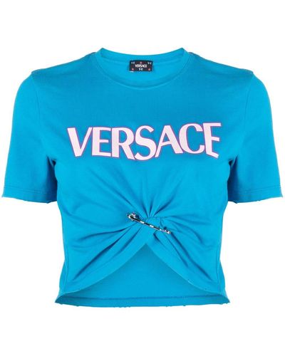 Versace セーフティピン クロップドtシャツ - ブルー