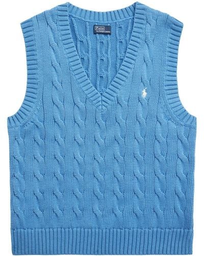 Polo Ralph Lauren Polo Pony Embroidered Cable Knit Vest - Blue