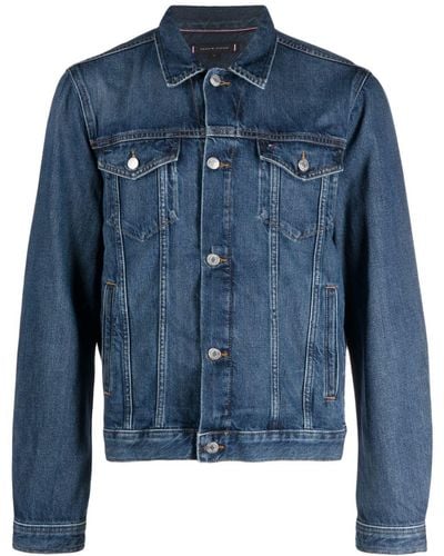 Tommy Hilfiger Logo-embroidered Cotton Denim Jacket - Blue