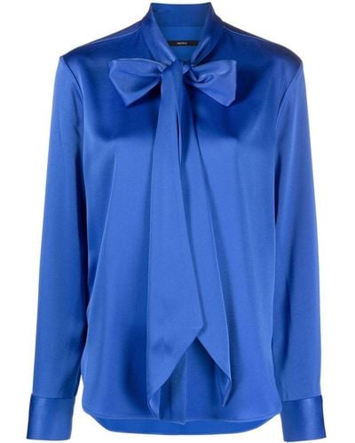 Alex Perry Pussy Bow-collar Satin Blouse - Blue