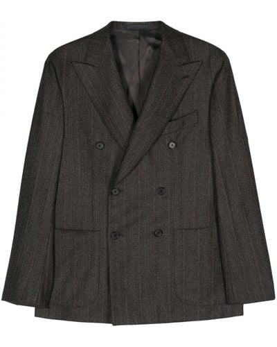 Caruso Double-breasted Wool Blazer - Black