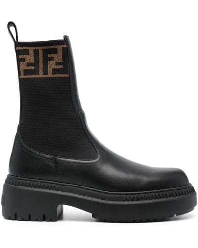 Fendi Domino Leather Boots - Black