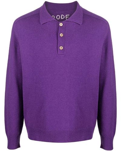Bode Long-sleeved Cashmere Polo Shirt - Purple